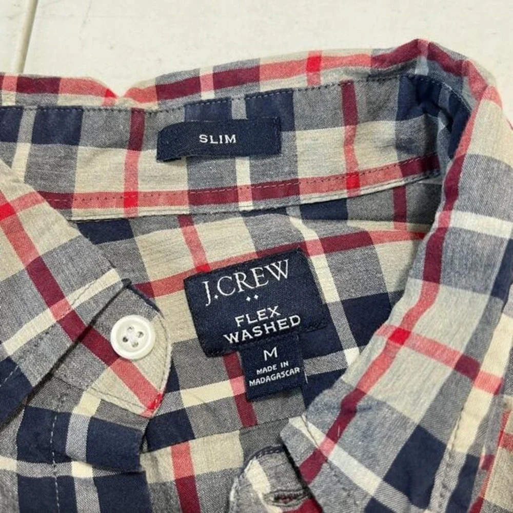 J.Crew Flex Washed Slim Shirt Men M Office Casual Poplin‎ Plaid Flex Washed